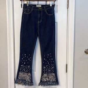 Before You Awesome Fringed Jeans w/ Pearl Embellishments